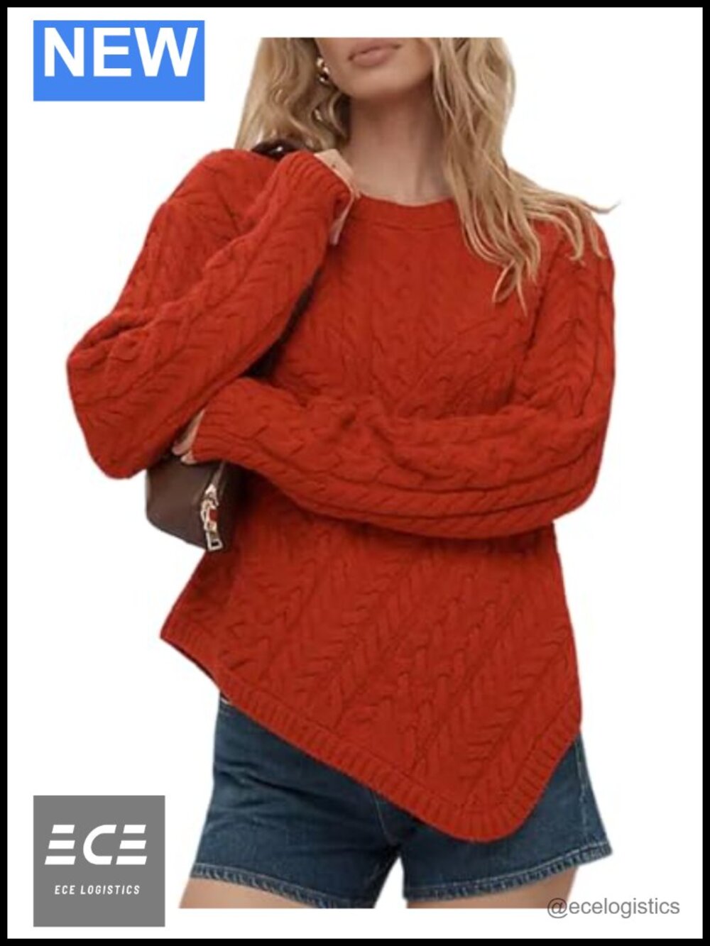 Women's Cable Knit Crew Neck Long Sleeve Pullover Sweater